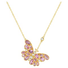 Nina Zhou Pink Sapphire Diamond Butterfly Pendant Necklace