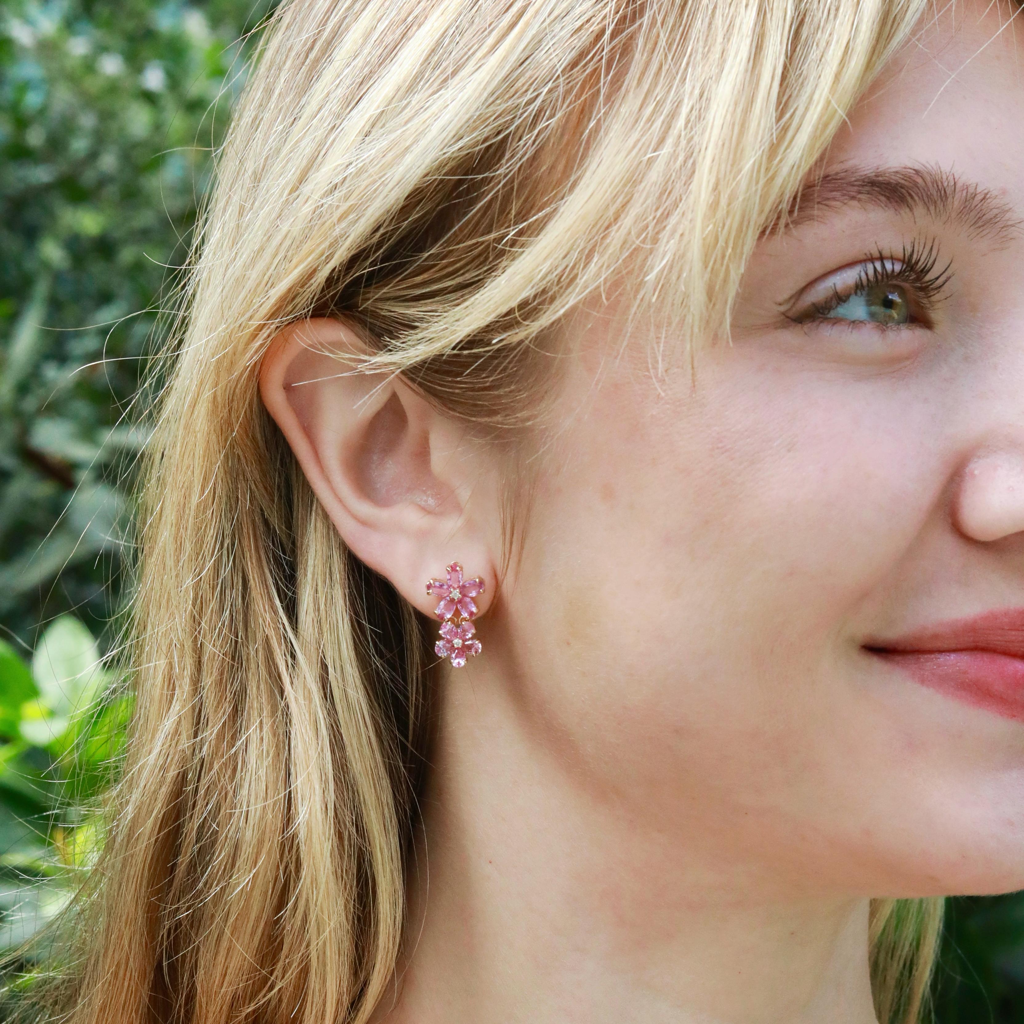 Nina Zhou Pink Sapphire Diamond Orecchini a goccia convertibili con perle a doppio fiore in vendita 6