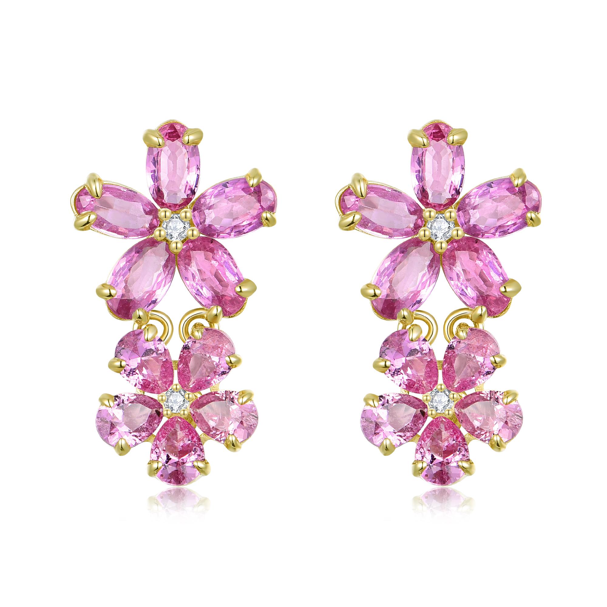 Nina Zhou Pink Sapphire Diamond Orecchini a goccia convertibili con perle a doppio fiore in vendita 3