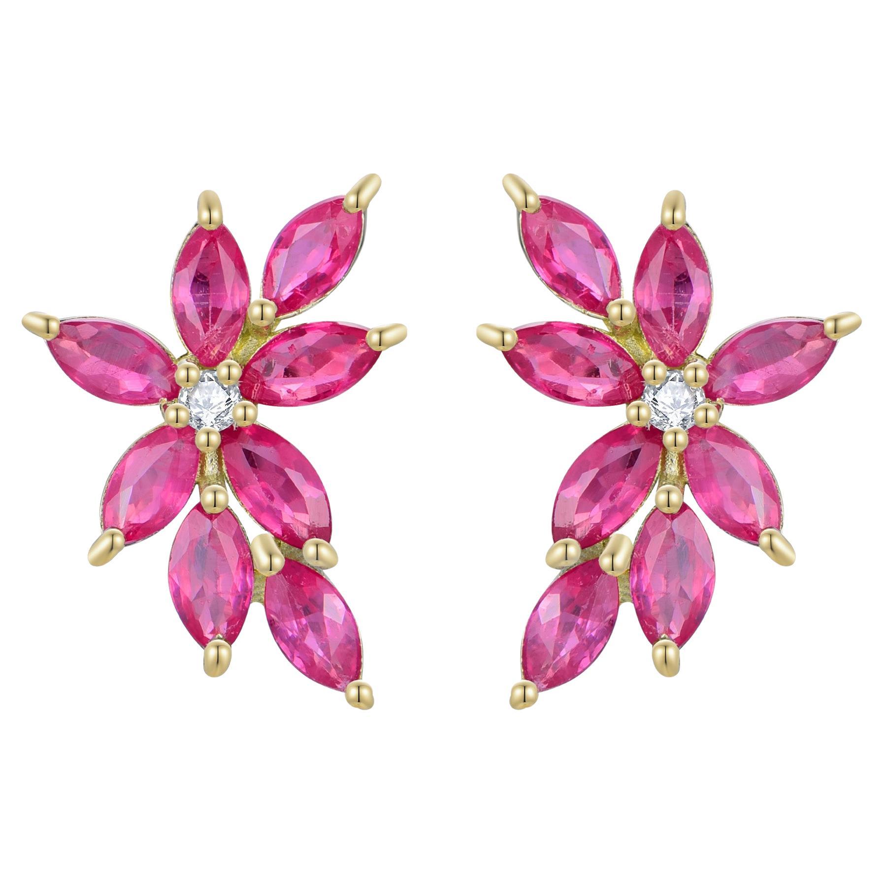 Boucles d'oreilles Nina Zhou Saphir rose Diamant petite grappe