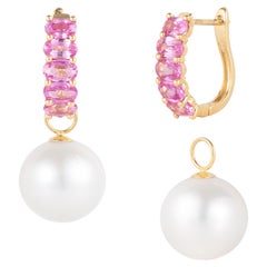 Nina Zhou Pink Sapphire Huggie Earrings with 12-13mm Pearl Enhancers