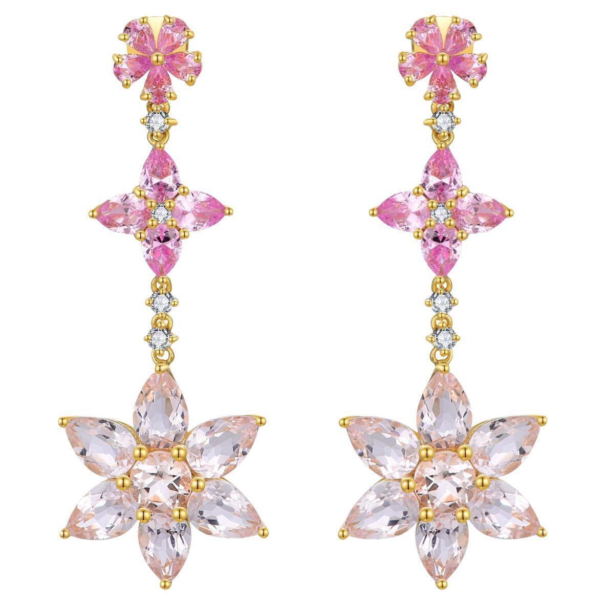 Nina Zhou Pink Sapphire Morganite Diamond Blossom Drop Earrings