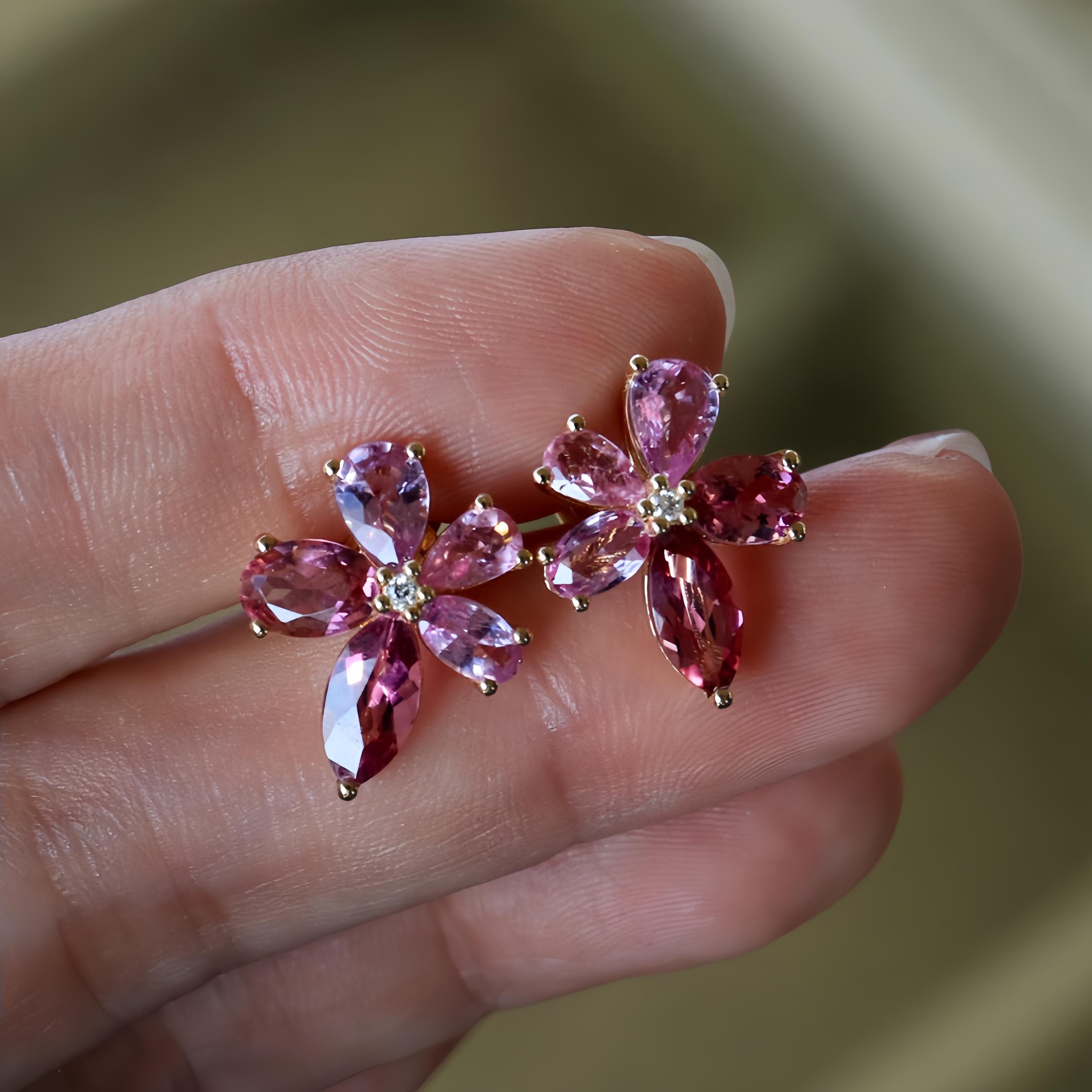 Brilliant Cut Nina Zhou Pink Sapphire Tourmaline Diamond Blossom Earrings For Sale