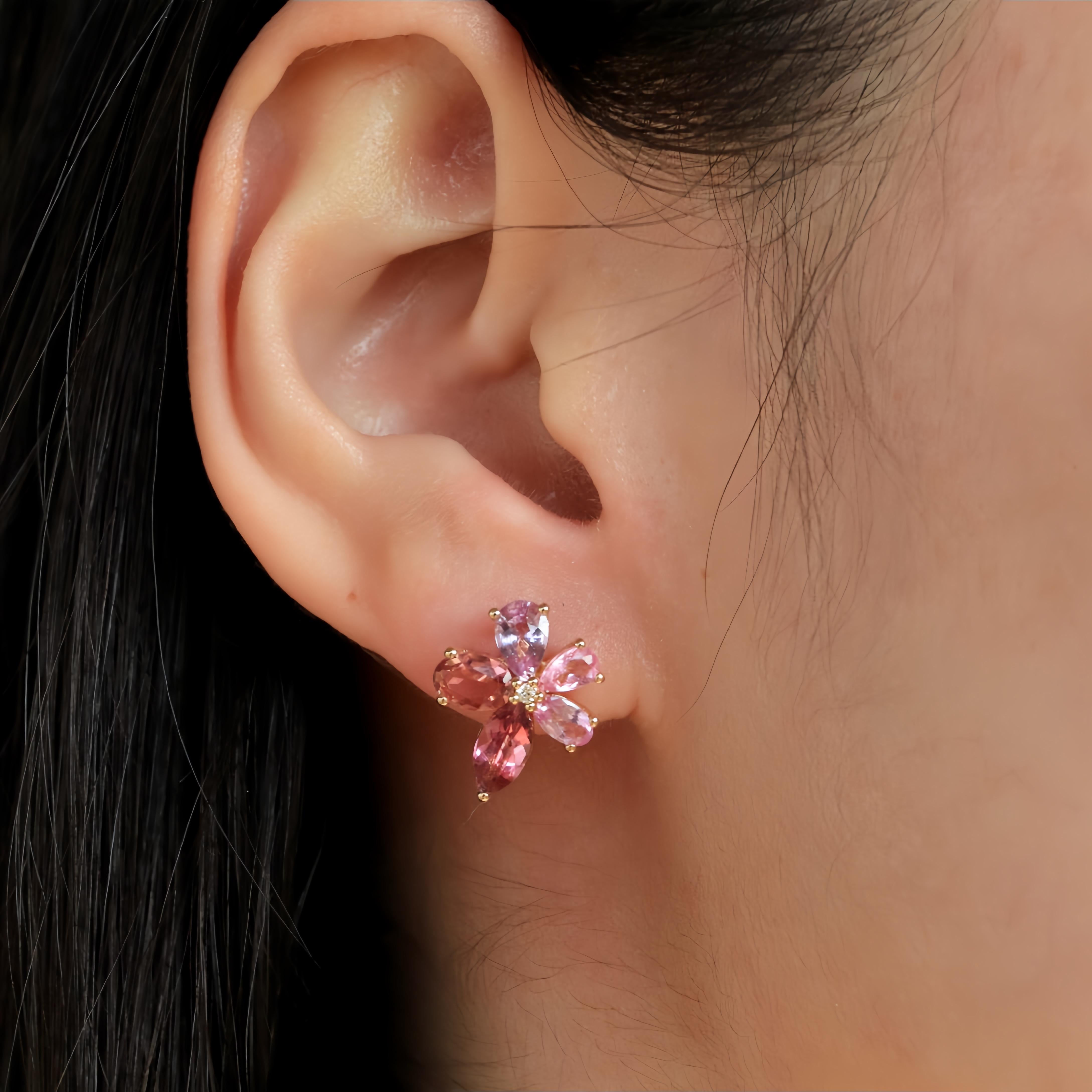 Women's Nina Zhou Pink Sapphire Tourmaline Diamond Blossom Earrings For Sale