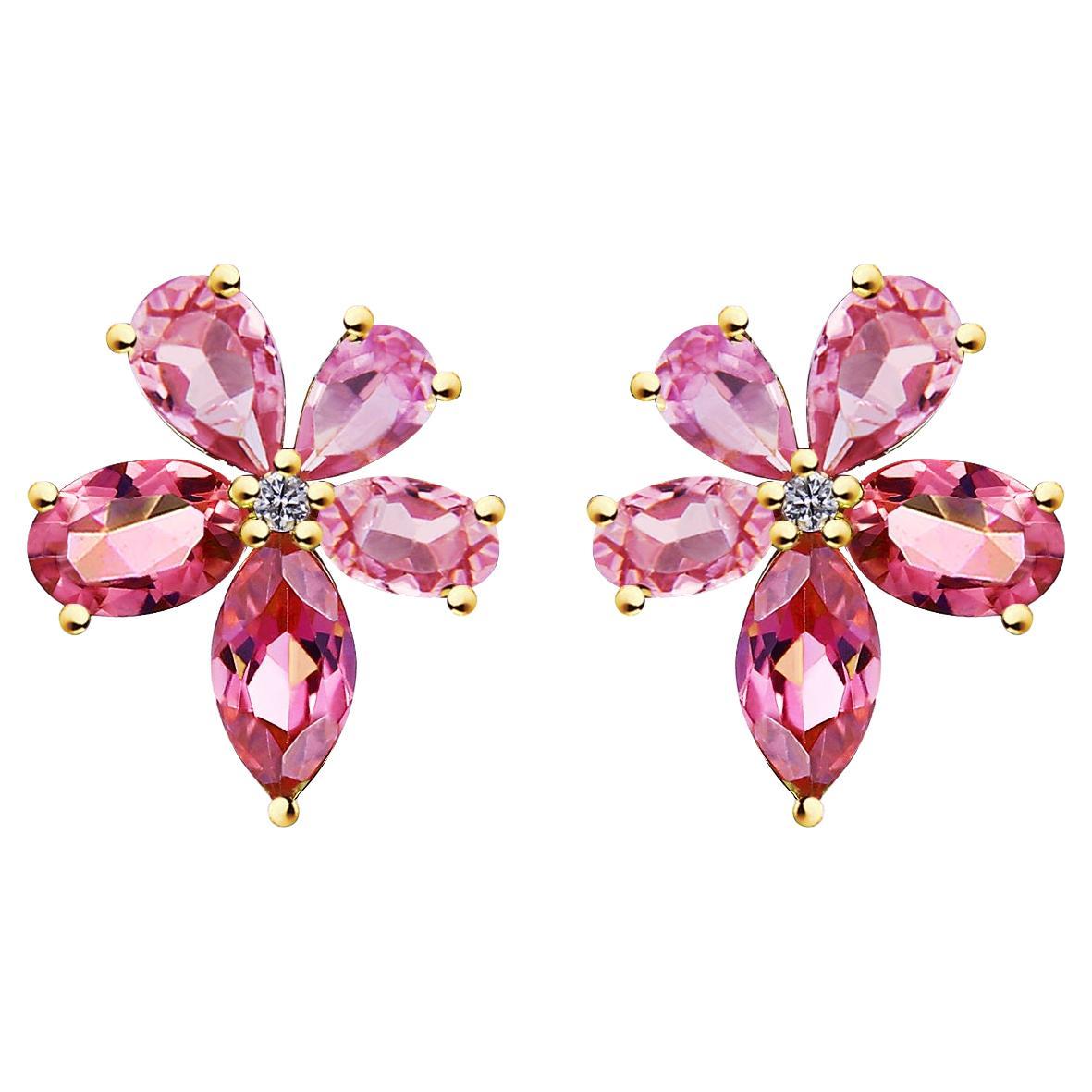 Nina Zhou Pink Sapphire Tourmaline Diamond Blossom Earrings