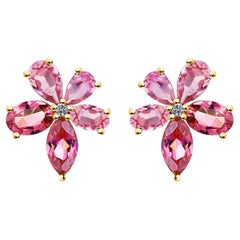 Nina Zhou Pink Sapphire Tourmaline Diamond Blossom Earrings