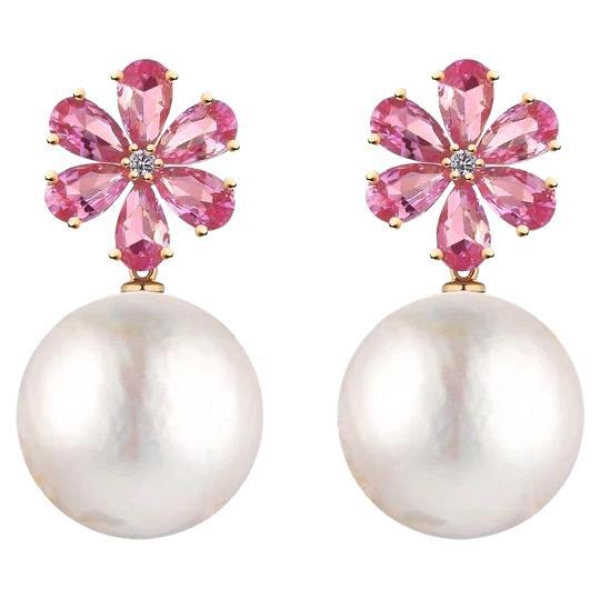 Flora Blossom Pink Tourmaline Diamond Pearl Convertible Earrings
