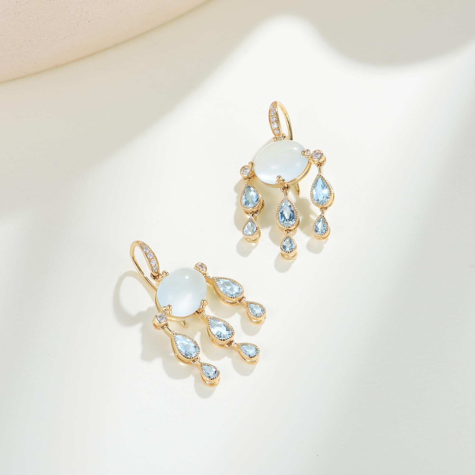 Modern Nina Zhou Rainy Day 7.00ct Aquamarine Diamond Chandelier Drop Earrings For Sale