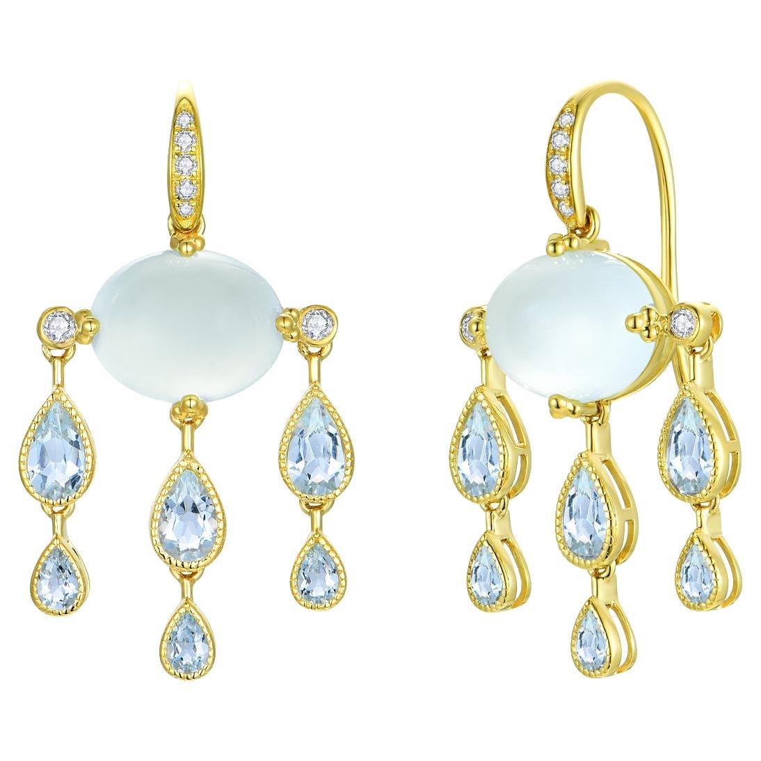 Nina Zhou Rainy Day Aquamarine  Diamond Chandelier Drop Earrings