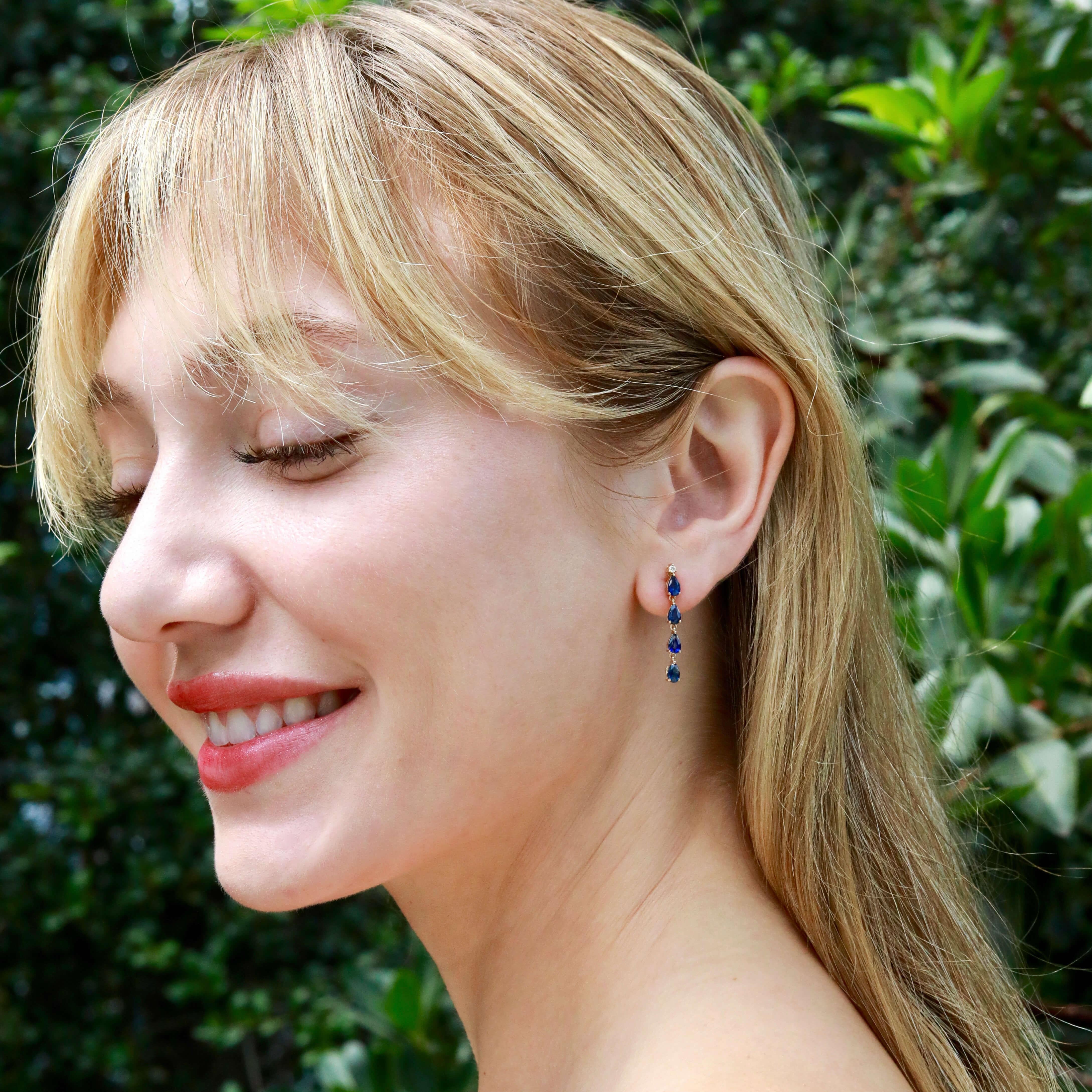 Nina Zhou Rhythm 2,45ctw Saphir & Diamant Tropfen Ohrringe in 18k Gold (Tropfenschliff)