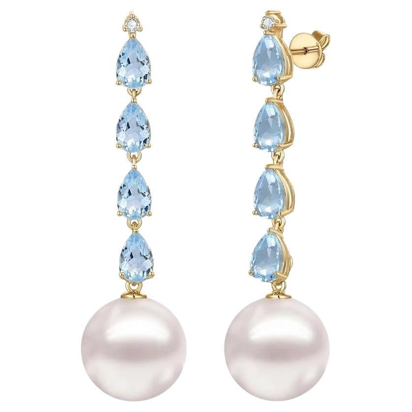 Orecchini Nina Zhou Rhythm con acquamarina naturale da 3,25 ct., diamanti e perle in vendita