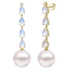 Nina Zhou Rhythm Moonstone Diamond and Pearl Drop Earrings in 18K Gold