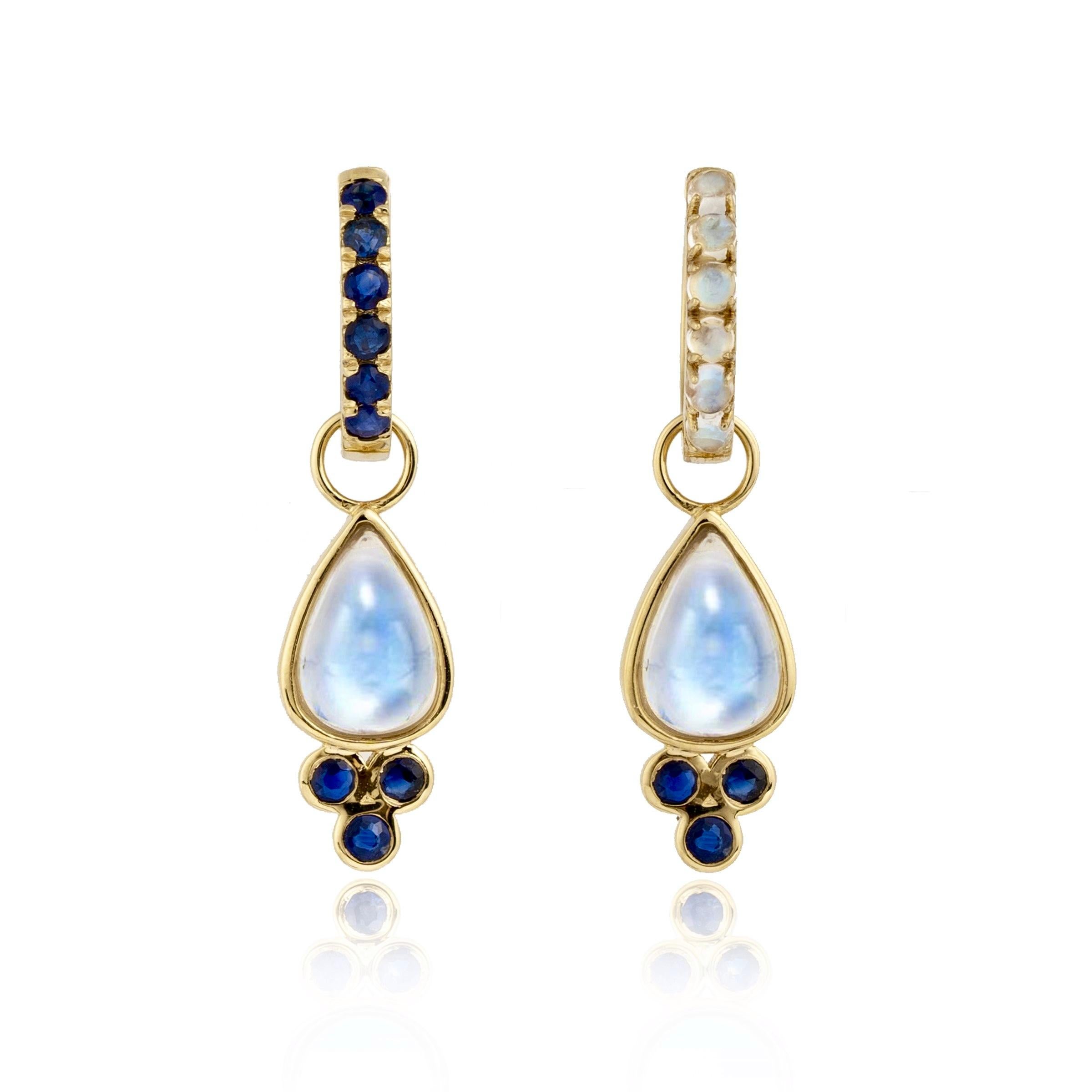 Pear Cut Nina Zhou Sapphire and Moonsone Double-sided Hoop Earrings with Drop Enhancers For Sale