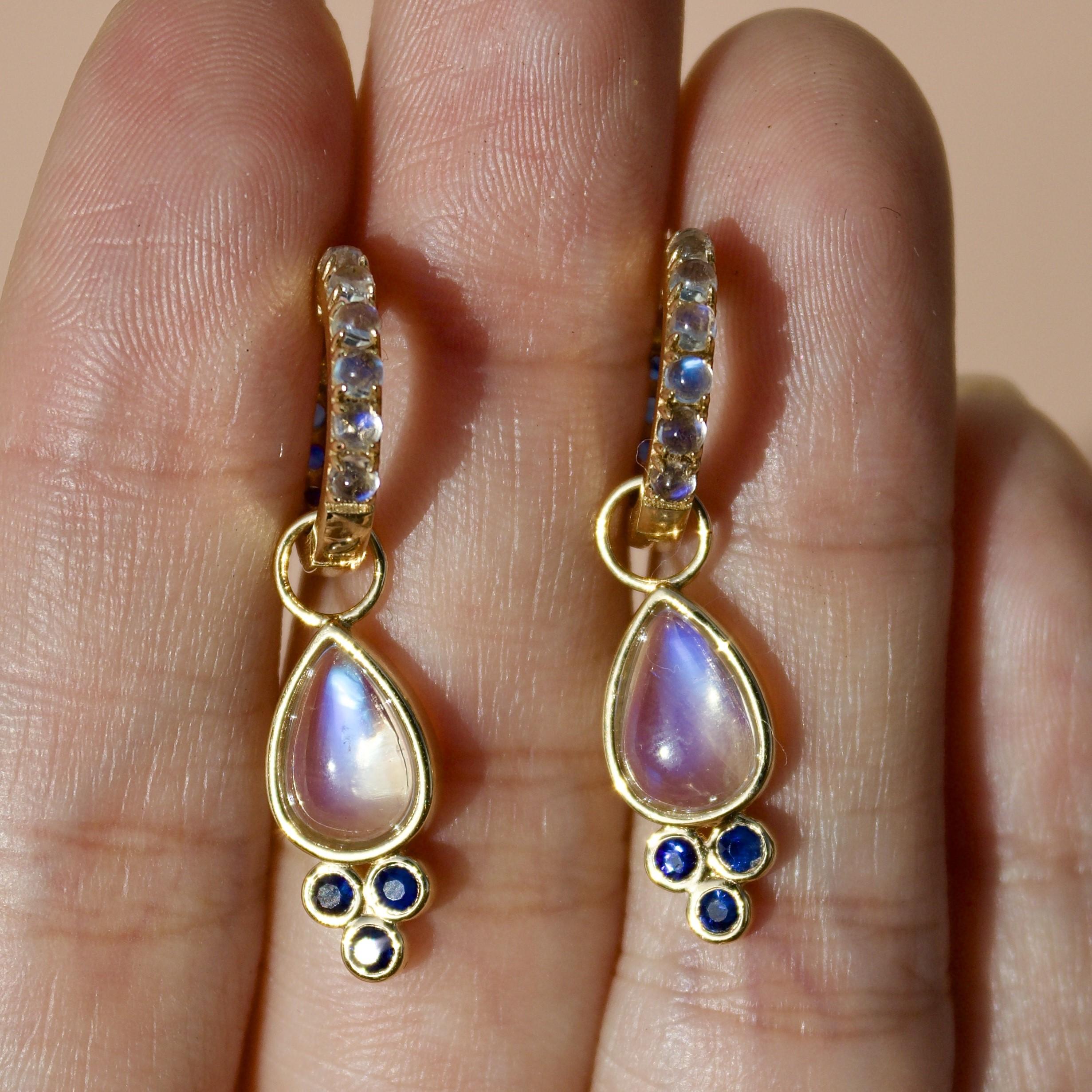 Women's Nina Zhou Sapphire and Moonsone Double-sided Hoop Earrings with Drop Enhancers For Sale