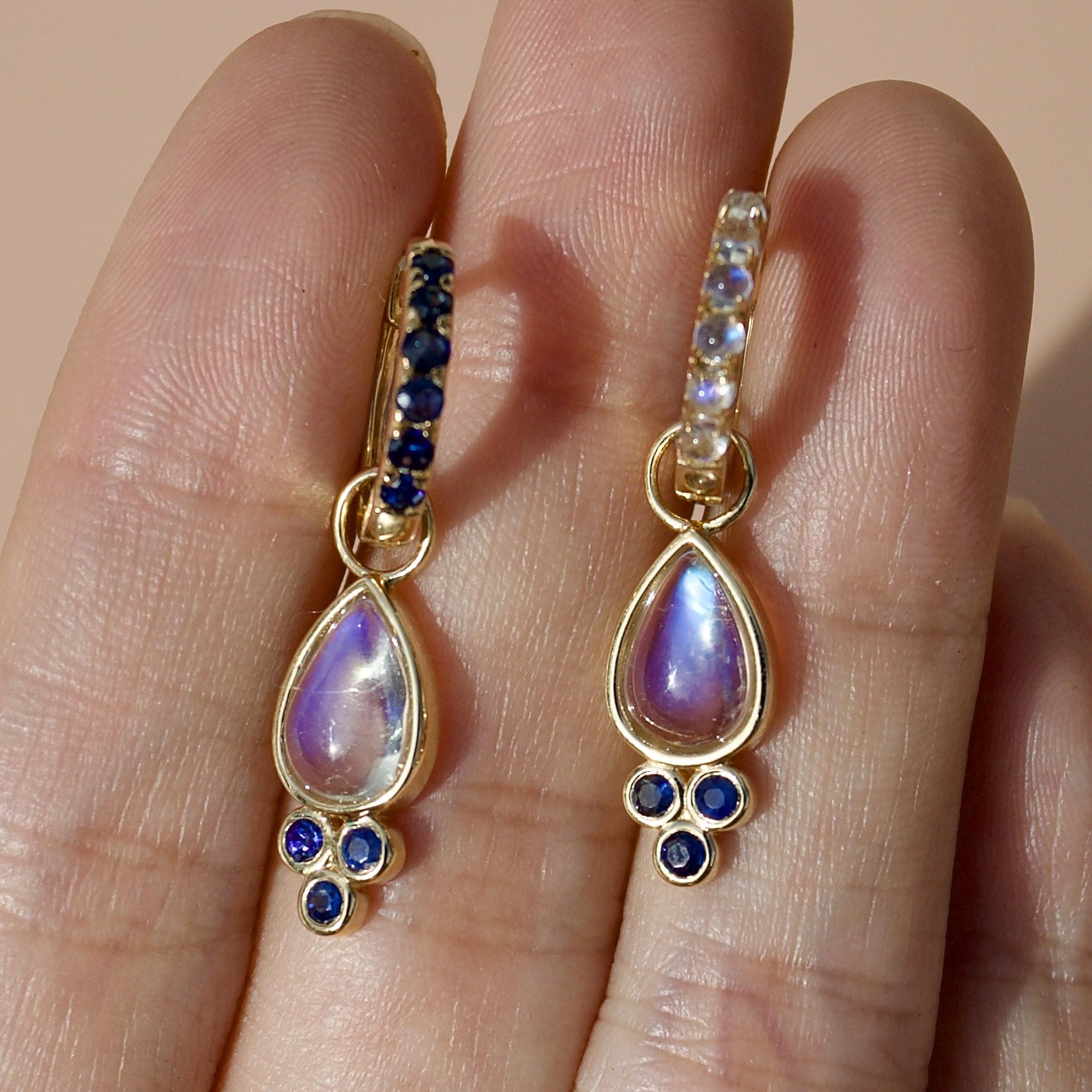 Nina Zhou Sapphire and Moonsone Double-sided Hoop Earrings with Drop Enhancers For Sale 1
