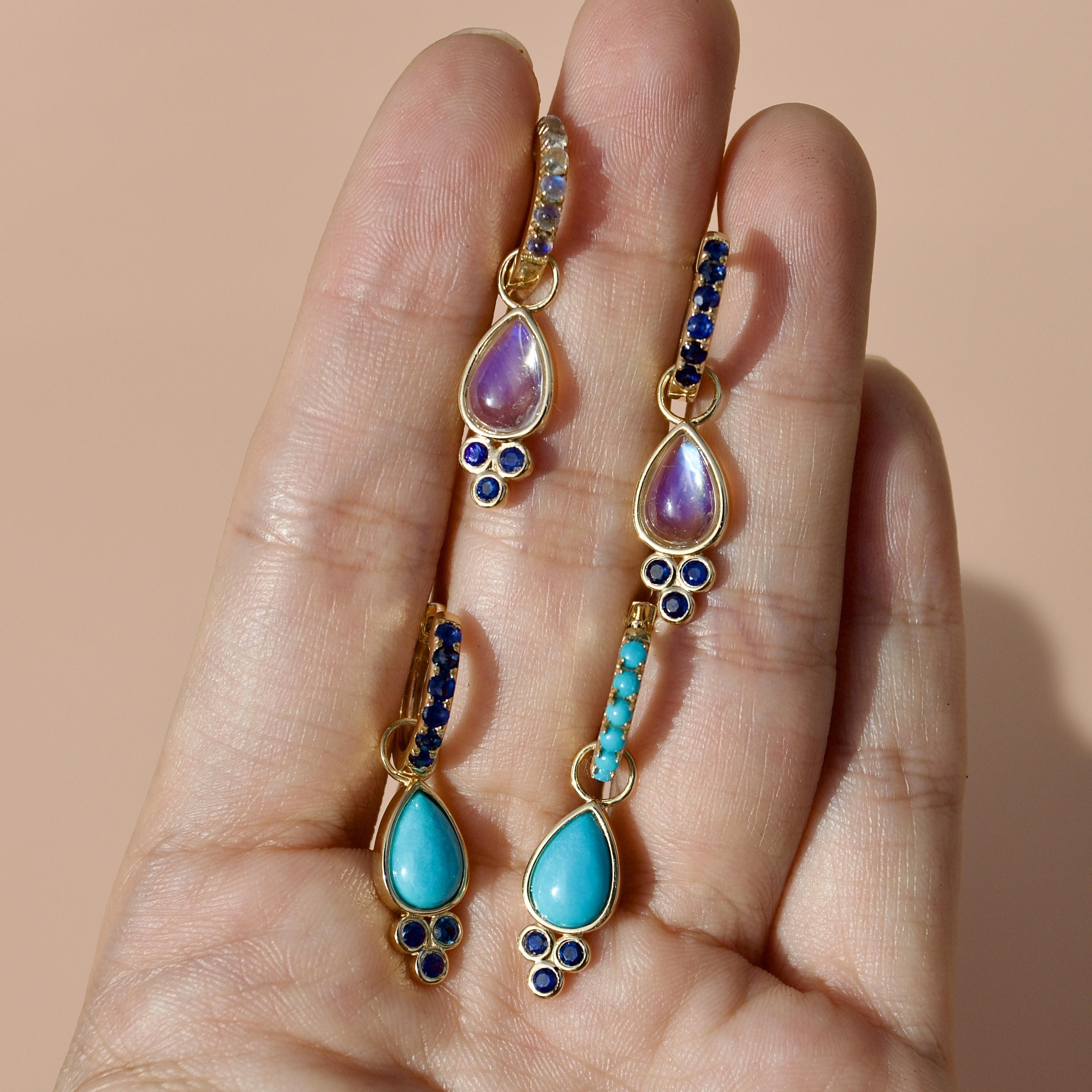 Nina Zhou Sapphire and Moonsone Double-sided Hoop Earrings with Drop Enhancers For Sale 2