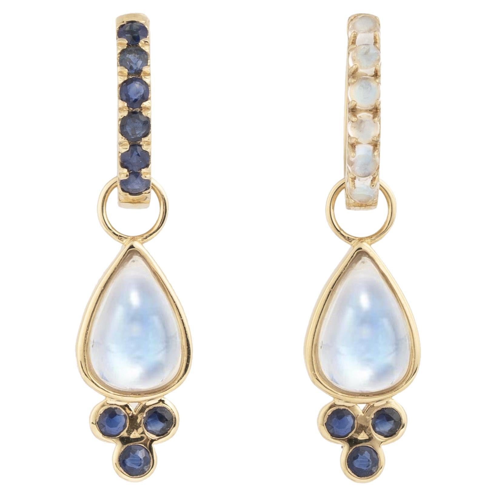 Nina Zhou Sapphire and Moonsone Double-sided Hoop Earrings with Drop Enhancers