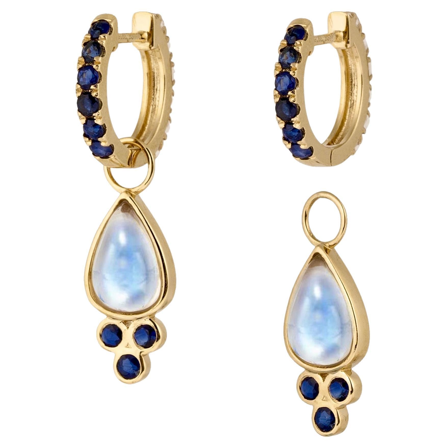 Nina Zhou Sapphire and Moonsone Double-sided Hoop Earrings with Drop Enhancers For Sale