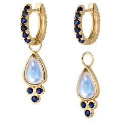 Nina Zhou Sapphire and Moonsone Double-sided Hoop Earrings with Drop Enhancers