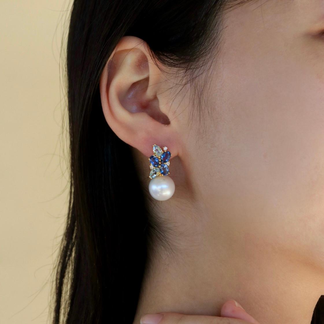 De las mujeres Pendientes Gota de Zafiro, Aguamarina y Diamantes Nina Zhou Racimo de Perlas Barrocas