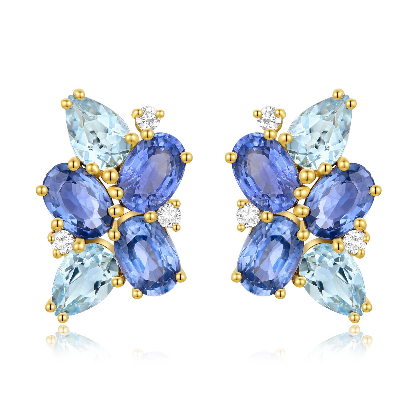 Nina Zhou 5.80ctw Sapphire, Aquamarine and Diamond Cluster Pearl Drop Earrings For Sale 2