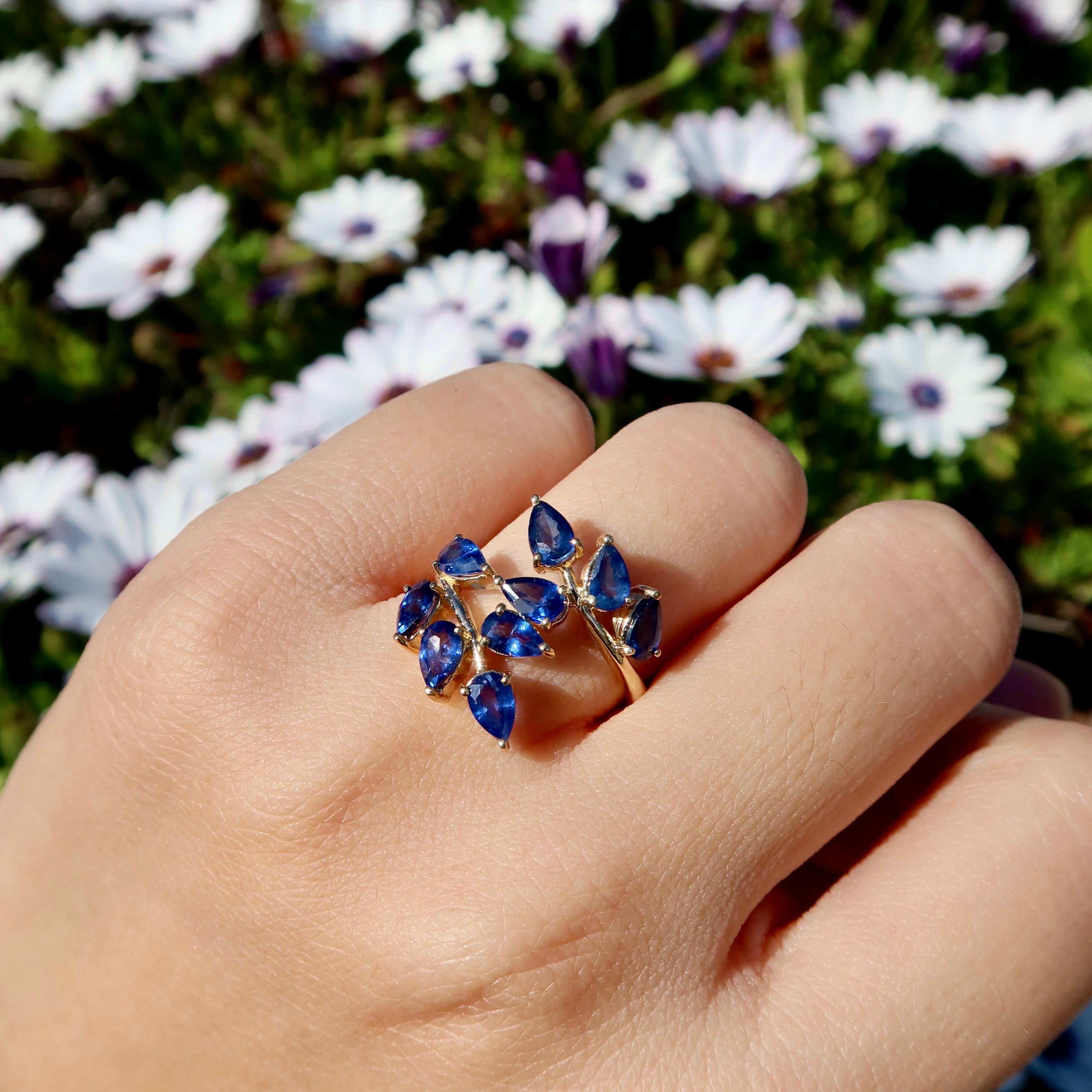 For Sale:  Nina Zhou Sapphire Branch Leaves Ring 9