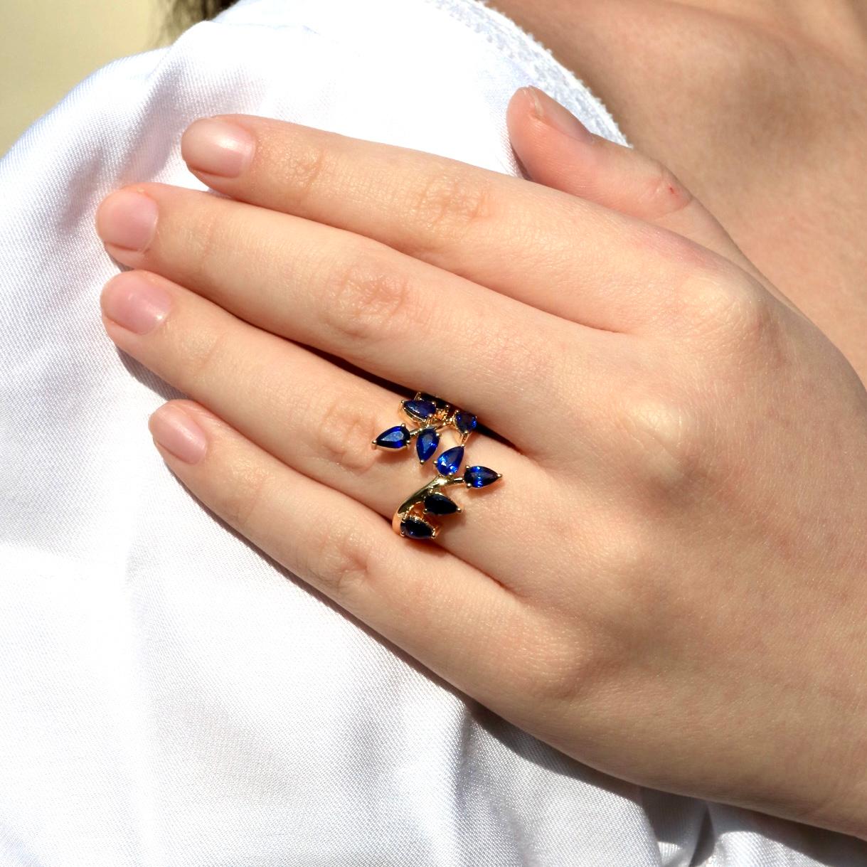 For Sale:  Nina Zhou Sapphire Branch Leaves Ring 2