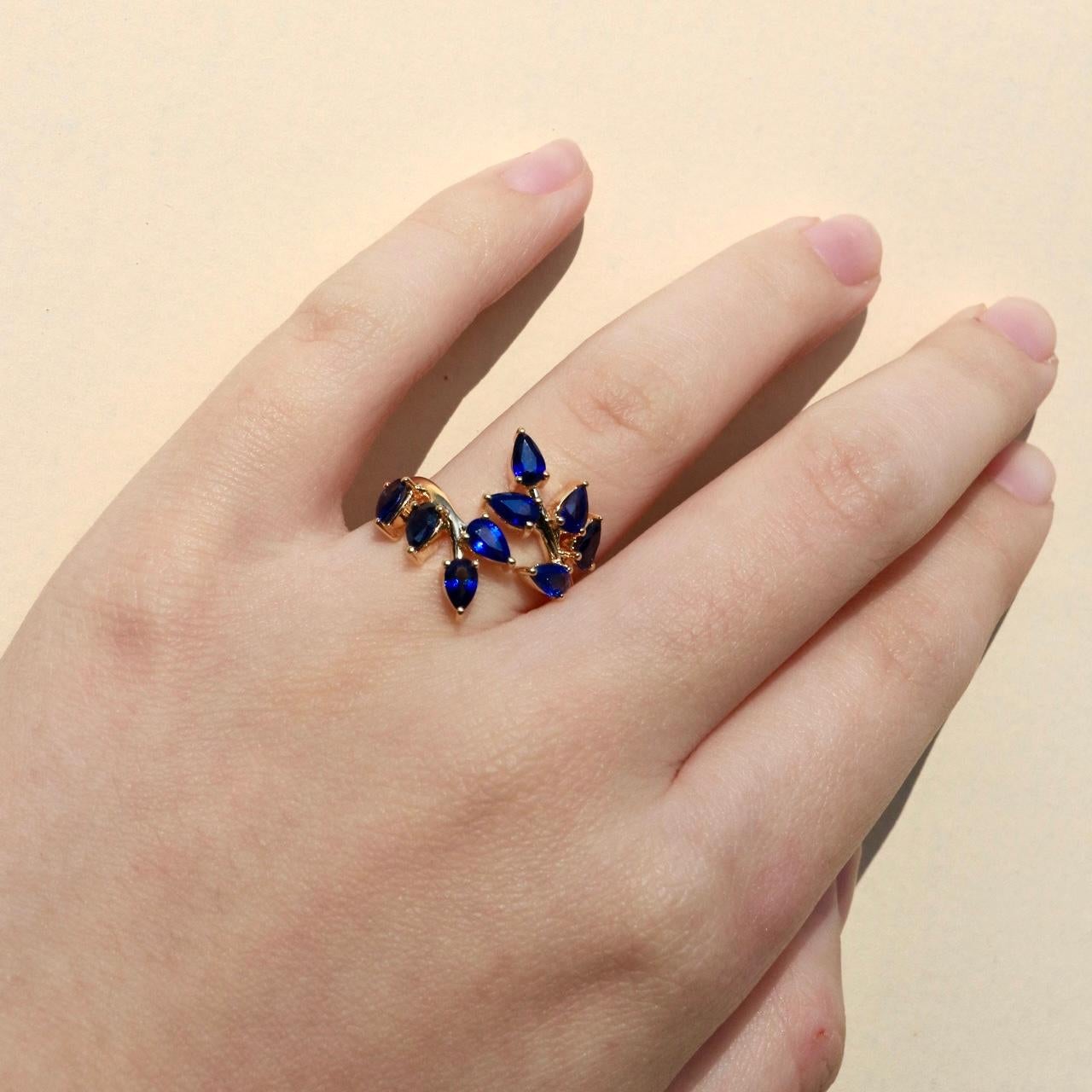 For Sale:  Nina Zhou Sapphire Branch Leaves Ring 4