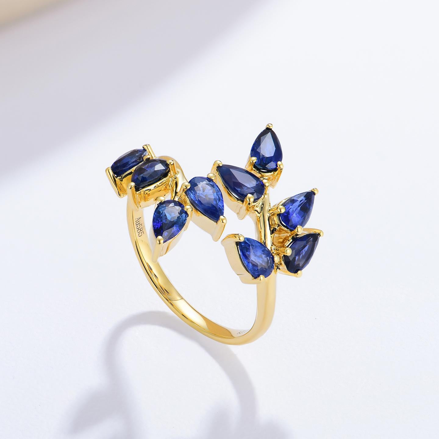 For Sale:  Nina Zhou Sapphire Branch Leaves Ring 5