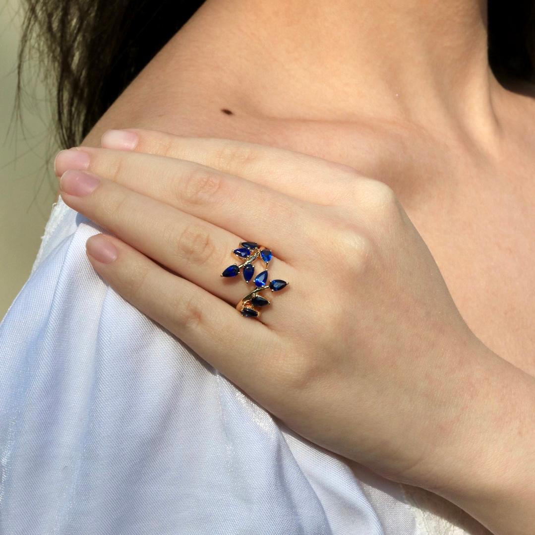 For Sale:  Nina Zhou Sapphire Branch Leaves Ring 6