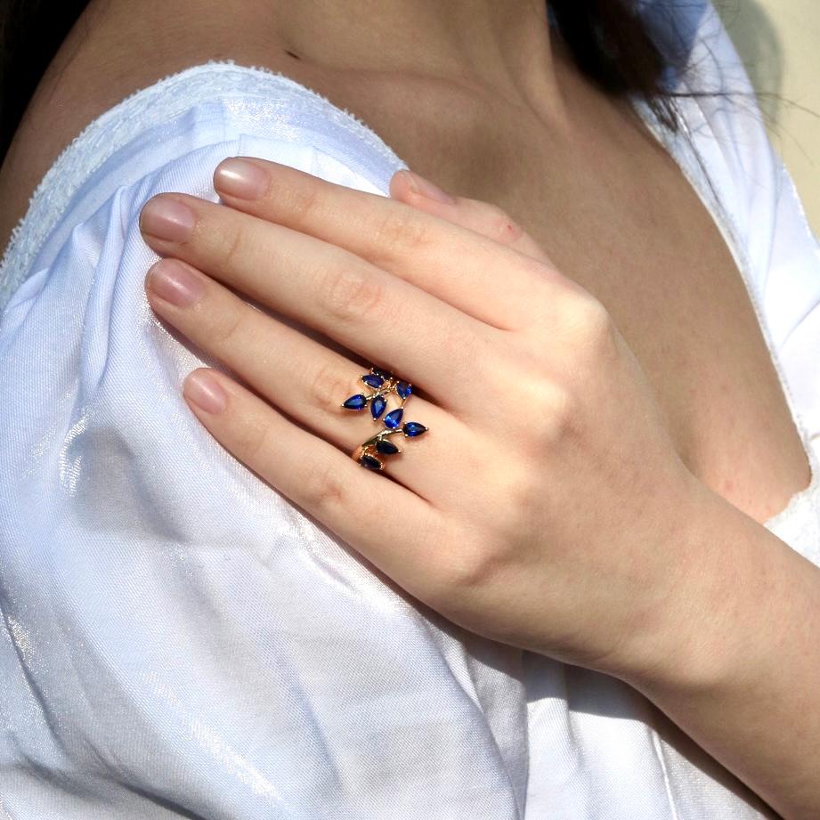 For Sale:  Nina Zhou Sapphire Branch Leaves Ring 8