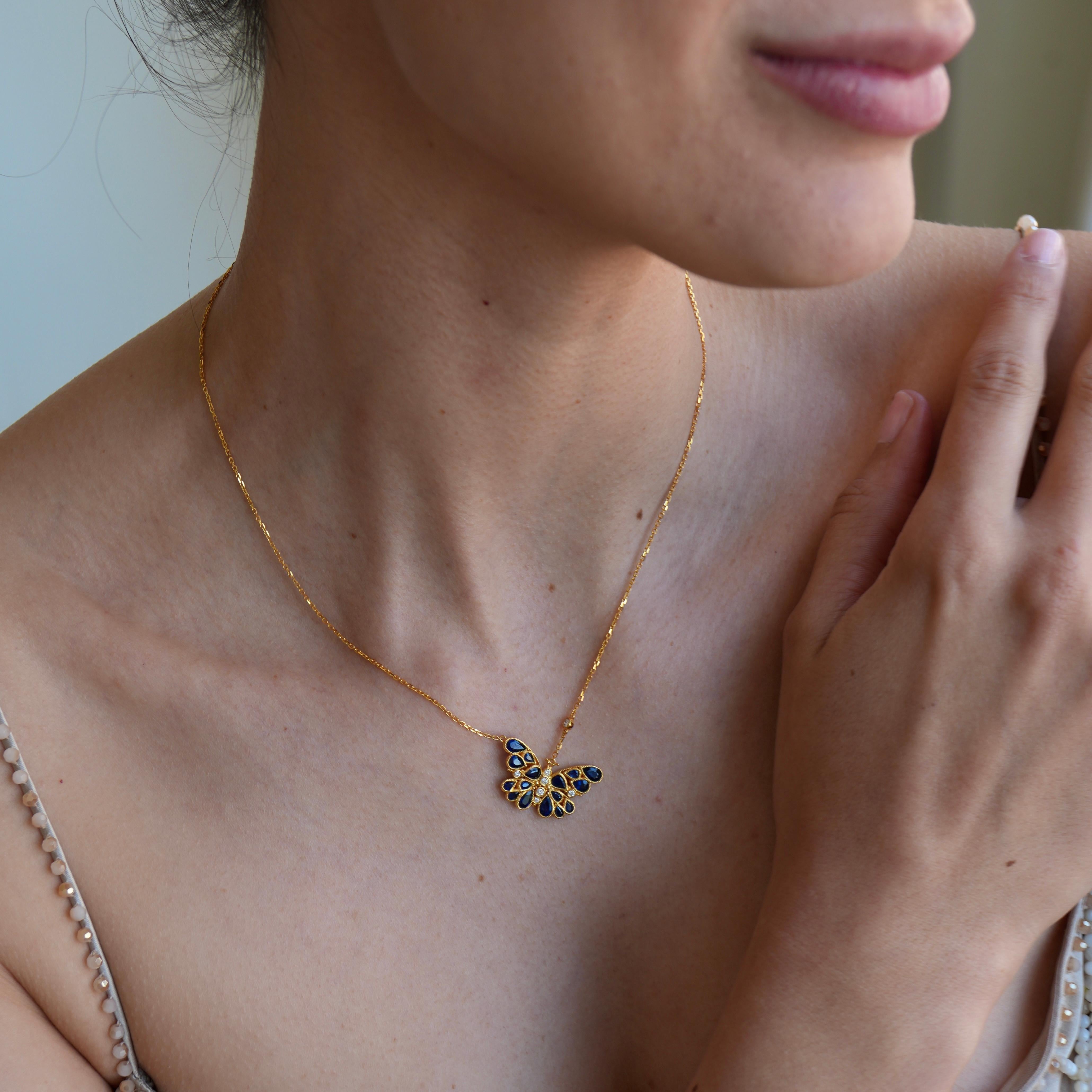 Modern Nina Zhou Sapphire Diamond Butterfly Pendant Necklace For Sale
