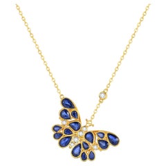 Nina Zhou Sapphire Diamond Butterfly Pendant Necklace
