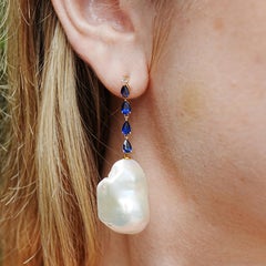 Nina Zhou 2.45ctw Sapphire Diamond and Baroque Pearl Convertible Drop Earrings