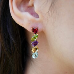 Nina Zhou 12.00ctw Garnet, Peridot, Amethyst, Citrine, Topaz Drop Earrings