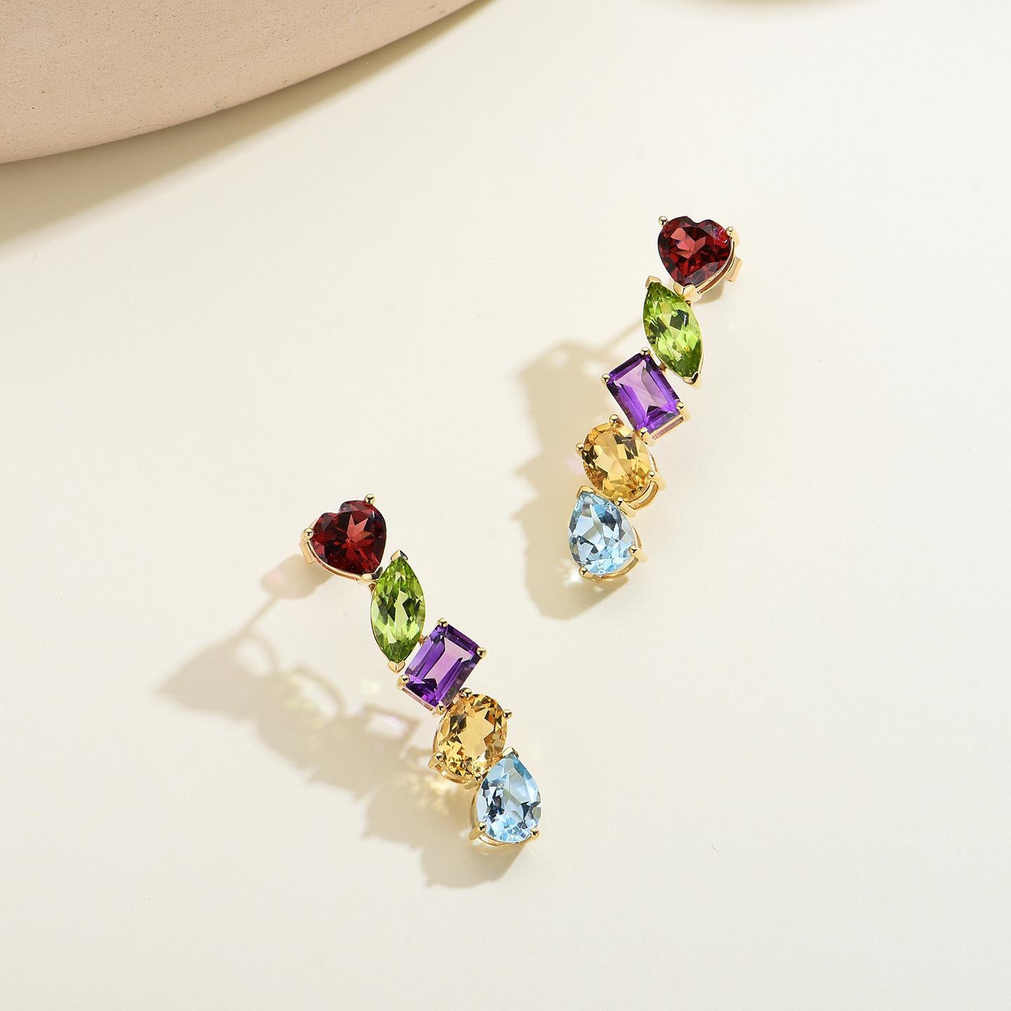 Brilliant Cut Nina Zhou 12.00ctw Garnet, Peridot, Amethyst, Citrine, Topaz Drop Earrings For Sale