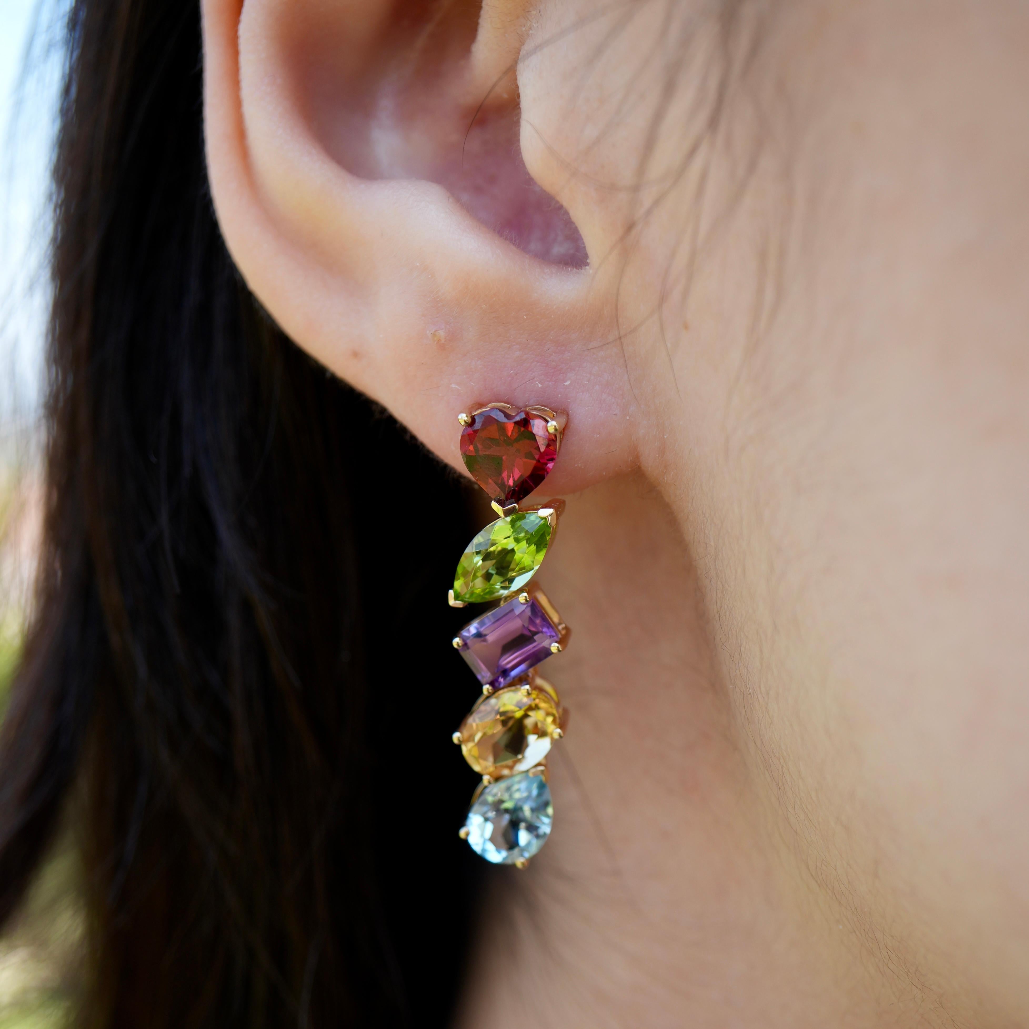 Nina Zhou 12.00ctw Garnet, Peridot, Amethyst, Citrine, Topaz Drop Earrings In New Condition For Sale In Rowland Heights, CA