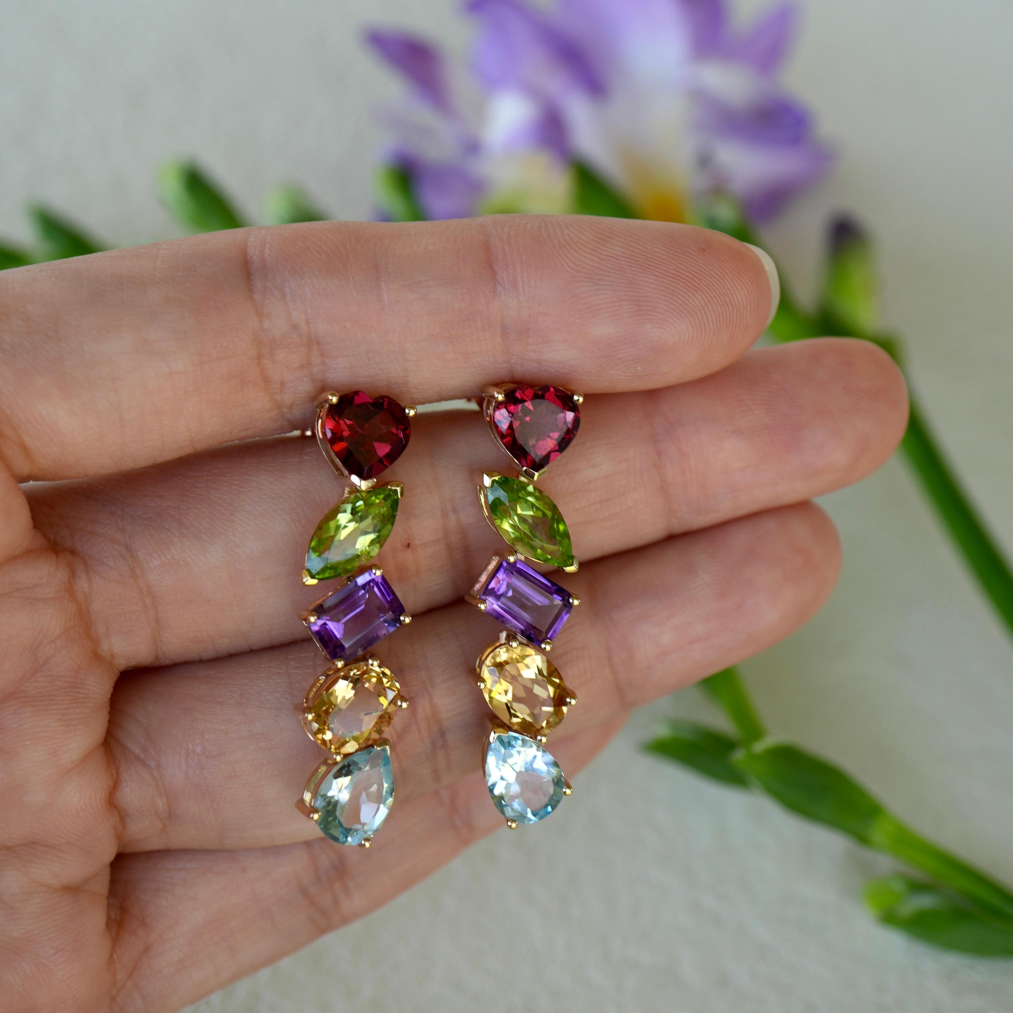 Women's Nina Zhou 12.00ctw Garnet, Peridot, Amethyst, Citrine, Topaz Drop Earrings For Sale