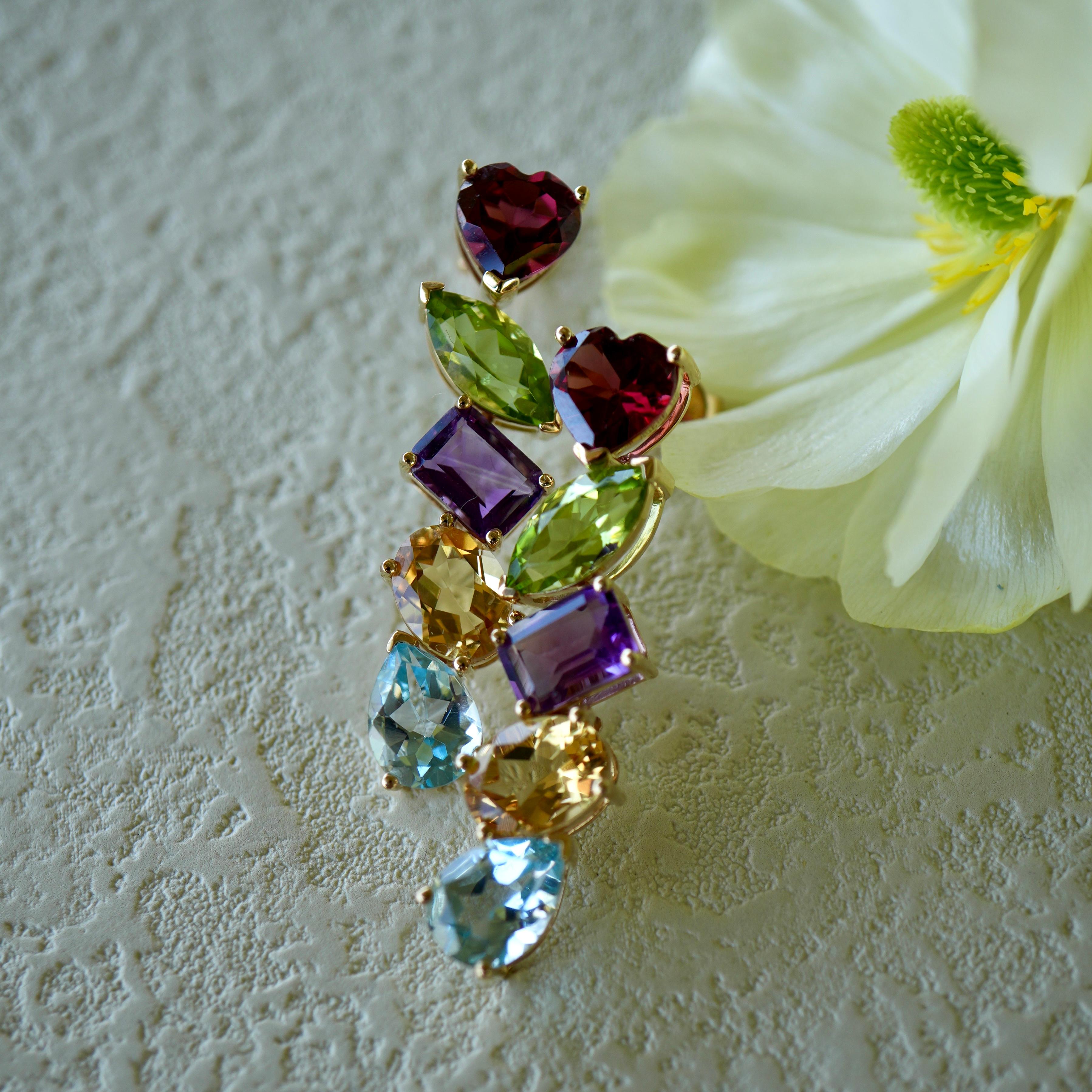 Nina Zhou 12.00ctw Garnet, Peridot, Amethyst, Citrine, Topaz Drop Earrings For Sale 1