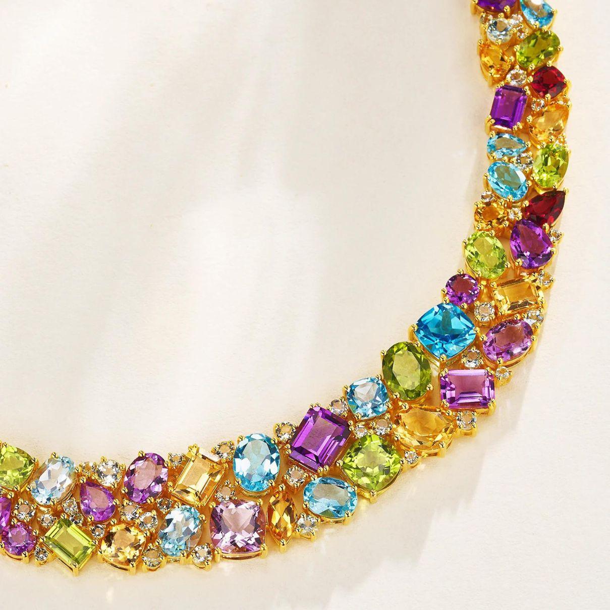 Mixed Cut Nina Zhou Secret Garden 95.00ctw Natural Gemstone Statement Collar Necklace For Sale