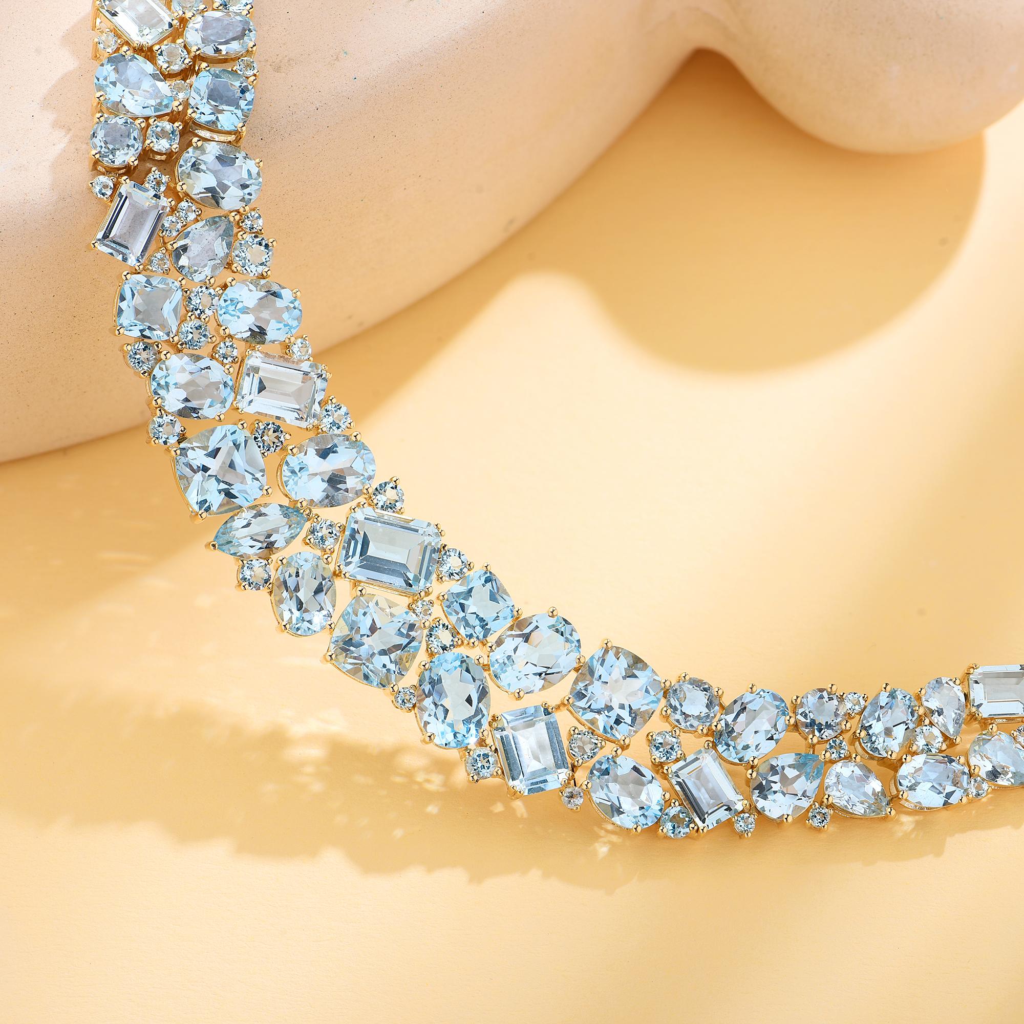 Collar Nina Zhou Océano Secreto 94,15 ctw Aguamarina, Topacio y Diamantes Moderno en venta