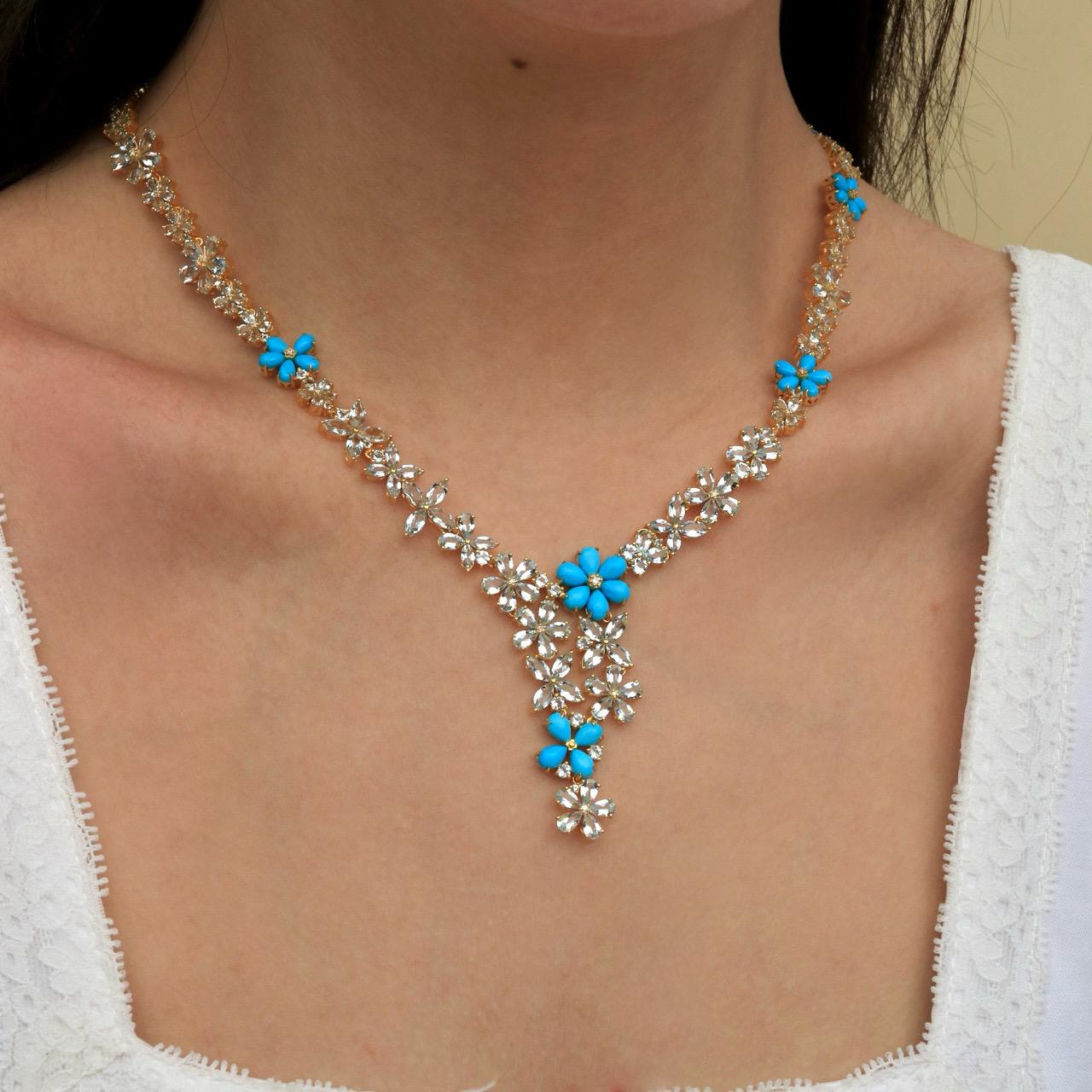 Modern Nina Zhou Serenity Aquamarine Turquoise Diamond Statement Necklace For Sale
