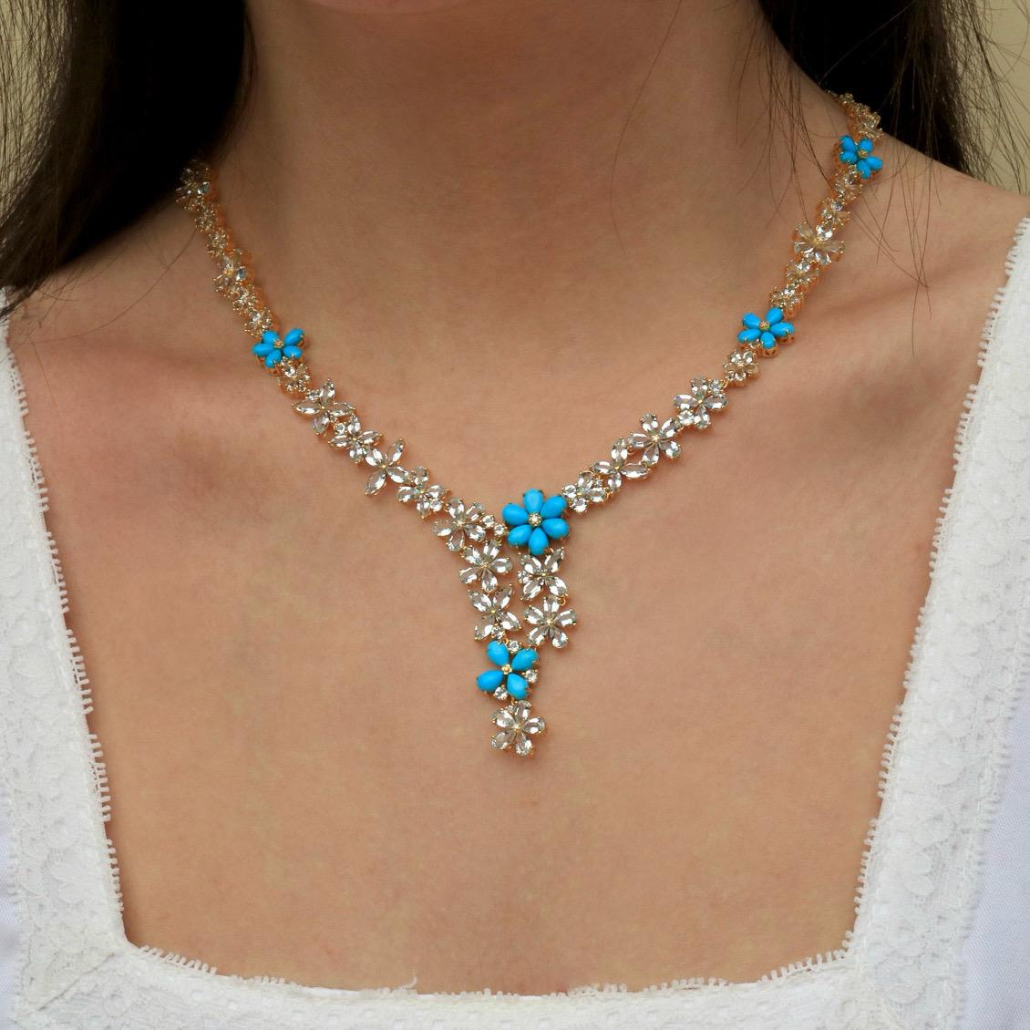 Brilliant Cut Nina Zhou Serenity Aquamarine Turquoise Diamond Statement Necklace For Sale
