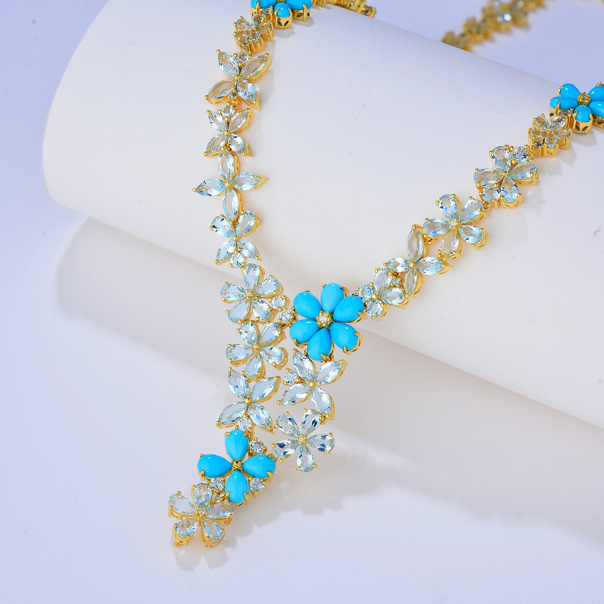 Nina Zhou Serenity Aquamarine Turquoise Diamond Statement Necklace In New Condition For Sale In Rowland Heights, CA
