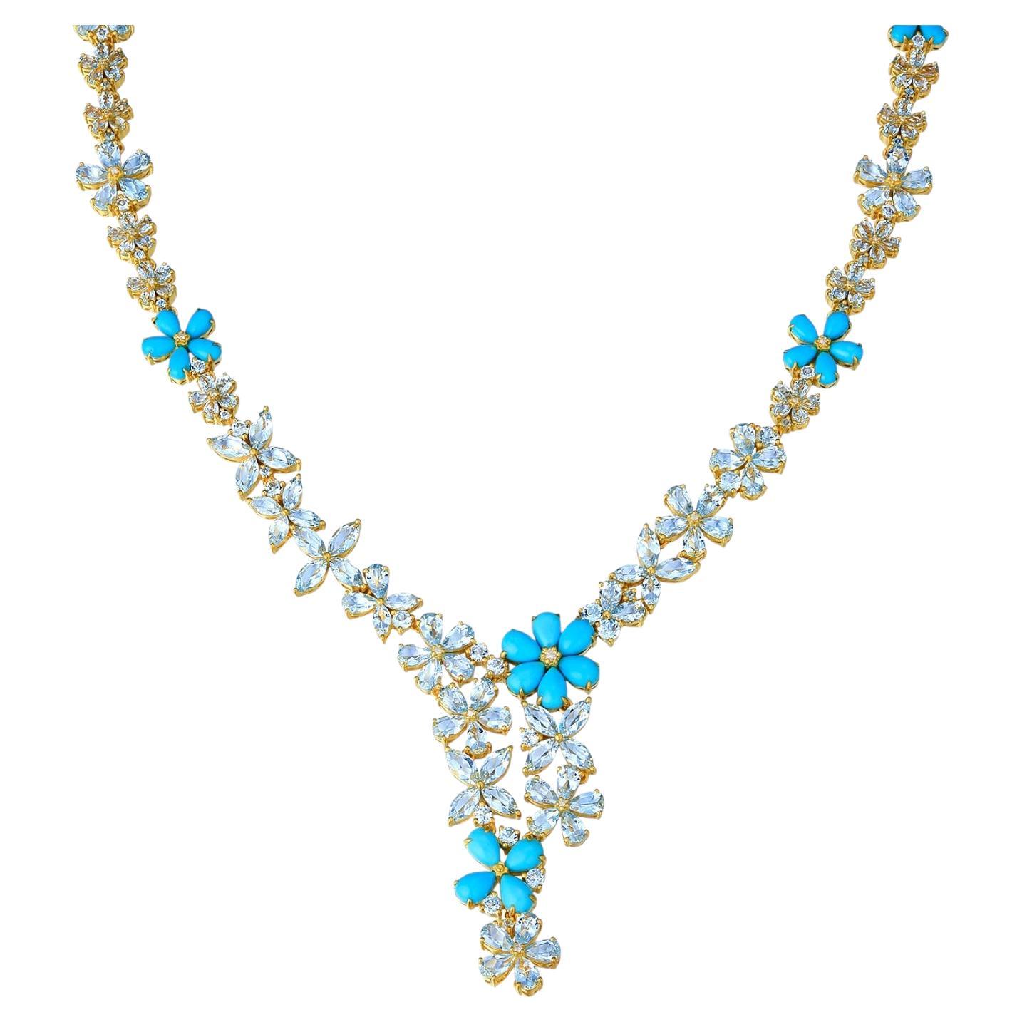 Nina Zhou Serenity Aquamarine Turquoise Diamond Statement Necklace