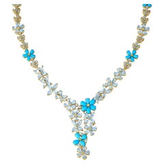 Nina Zhou Serenity Aquamarine Turquoise Diamond Statement Necklace