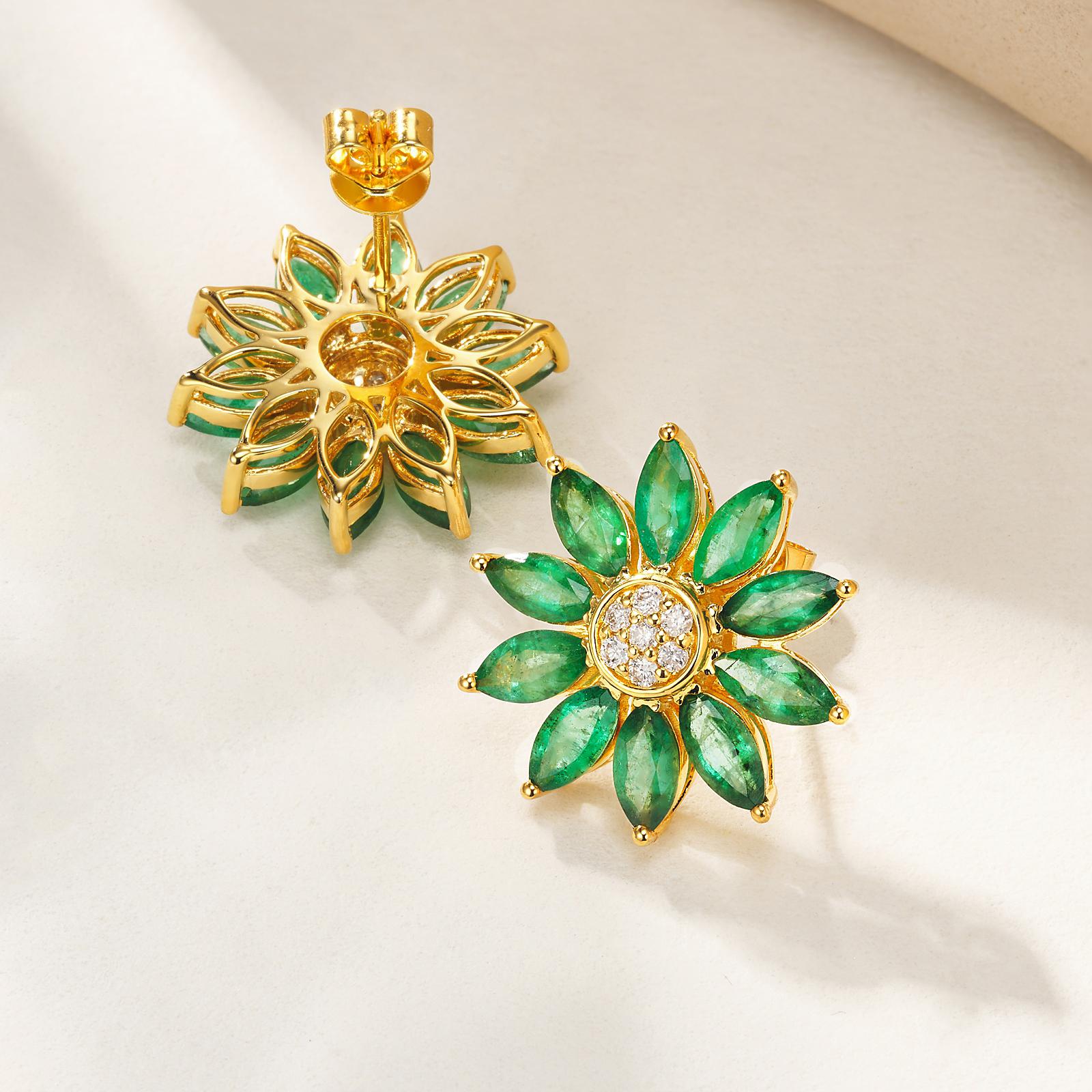 Orecchini Nina Zhou Sunflower con diamante e smeraldo In condizioni Nuovo in vendita a Rowland Heights, CA