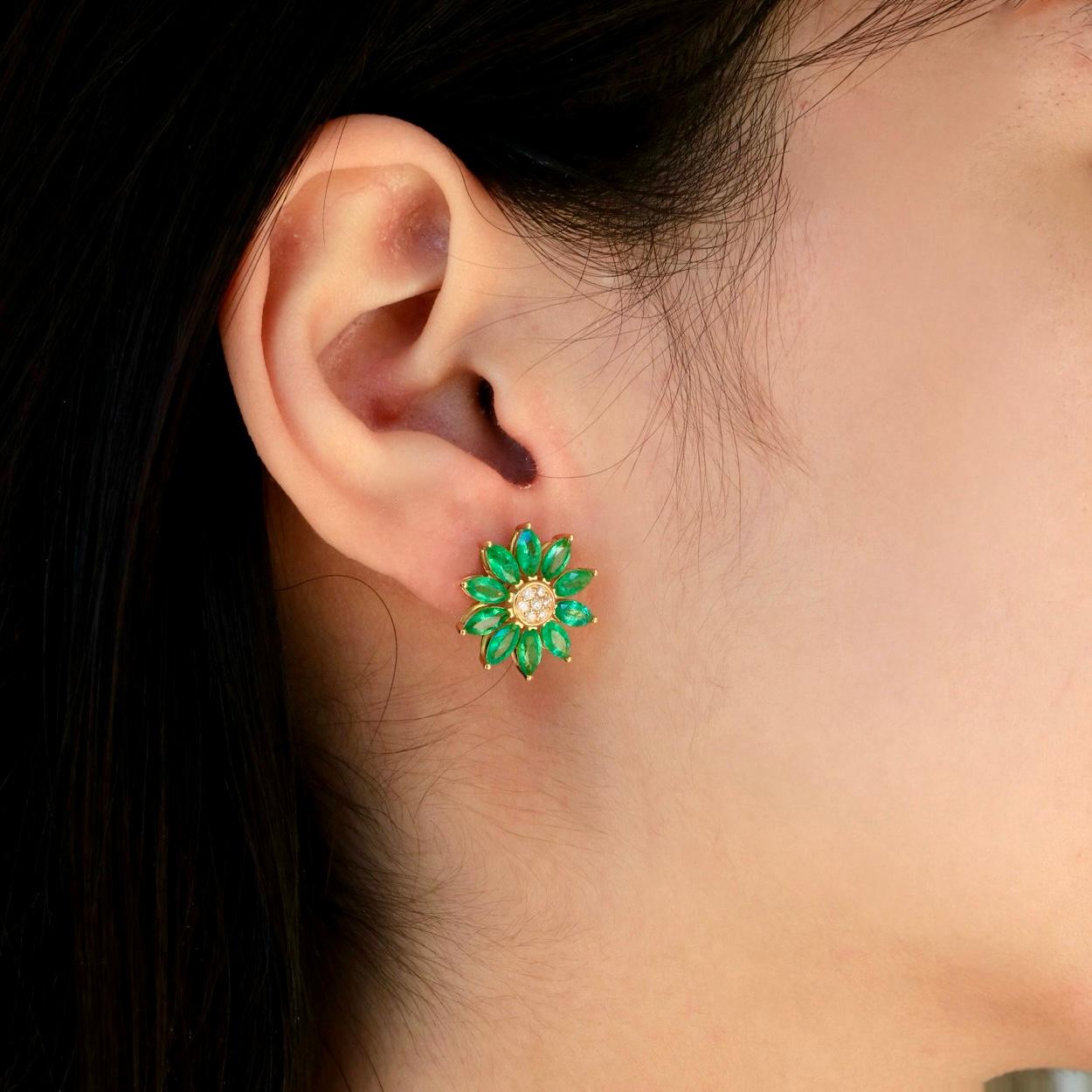 Orecchini Nina Zhou Sunflower con diamante e smeraldo in vendita 2