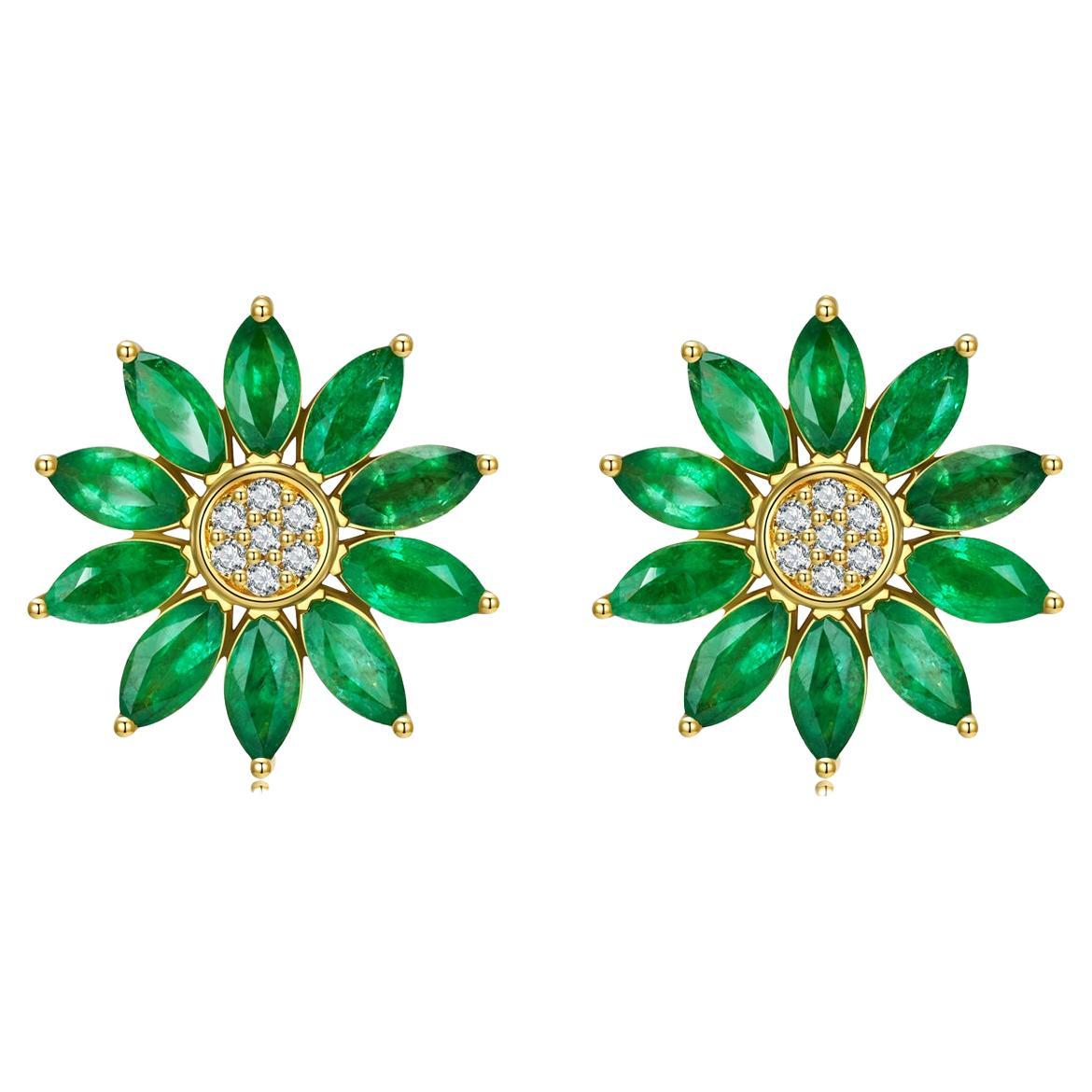 Nina Zhou Sunflower Emerald Diamond Earrings