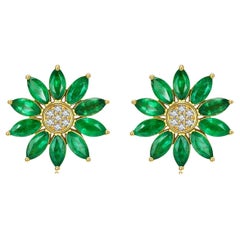 Nina Zhou Sunflower Emerald Diamond Earrings